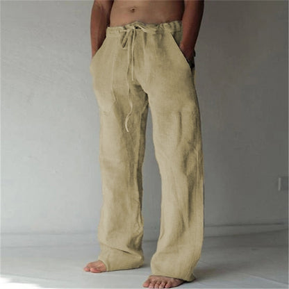 Leinenhose – Locker sitzend – Kordzug – Sommerhose – Herren-Leinenhose-Khaki-S-Chaps Herrenmode