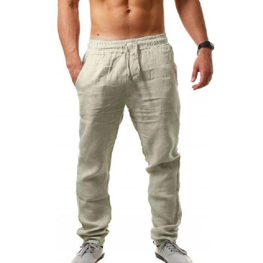 Leinenhose – elastischer Bund – gerades Bein – Sommerhose – Herrenhose-Licht Khaki-S-Chaps Herrenmode