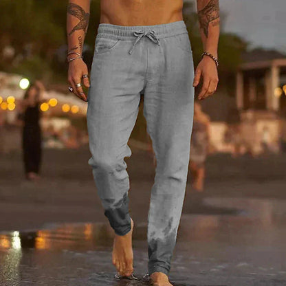Leinenhosen | Baumwolle | Elastische Taille | Sommerhosen | Leinenbekleidung für Männer-Grau-XS-Chaps Herrenmode