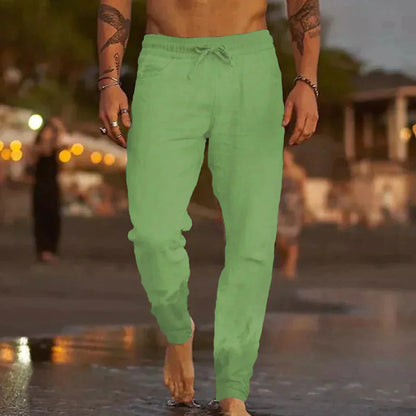 Leinenhosen - Elastische Taille mit Geradem Bein Sommerhosen für Männer-Chaps Herrenmode