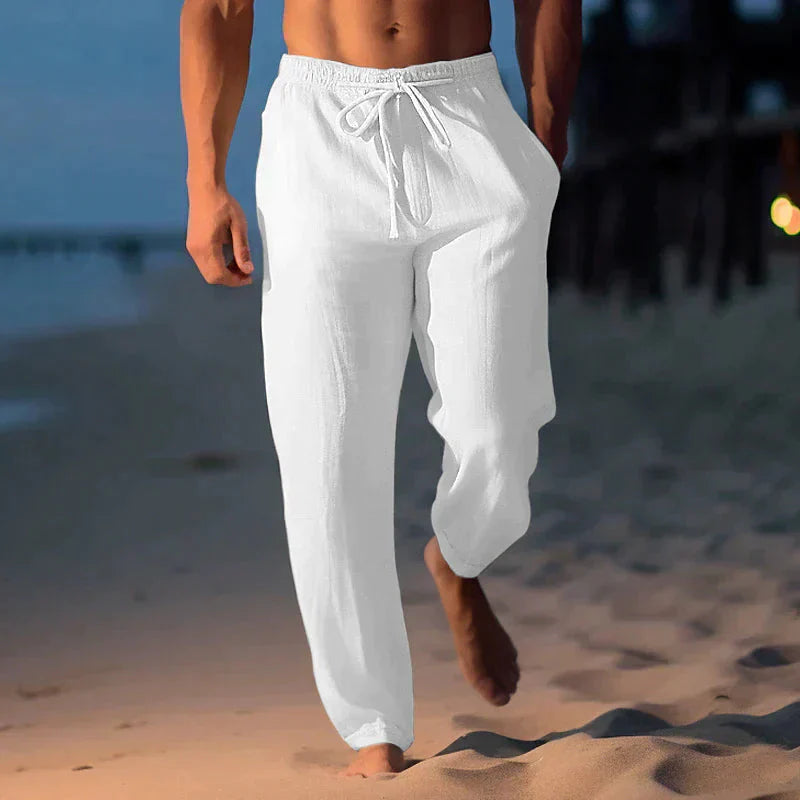 Leinenhosen - Leichte Sommerhosen mit Kordelzug für Herren in lockerer Passform-Weiß-XS-Chaps Herrenmode