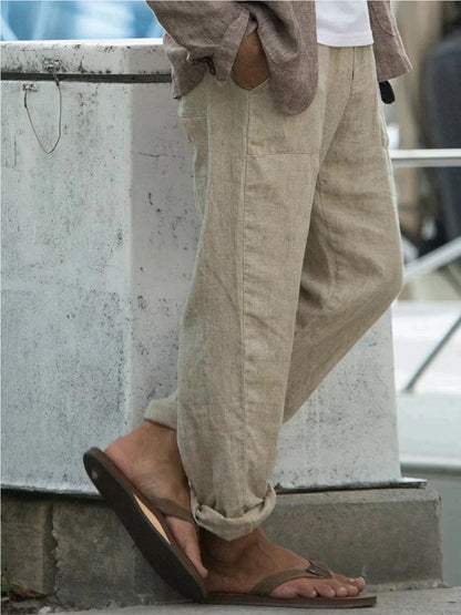 Leinenhosen - Taschen - Kordelzug - Sommerhosen - Leinenbekleidung für Männer-Chaps Herrenmode