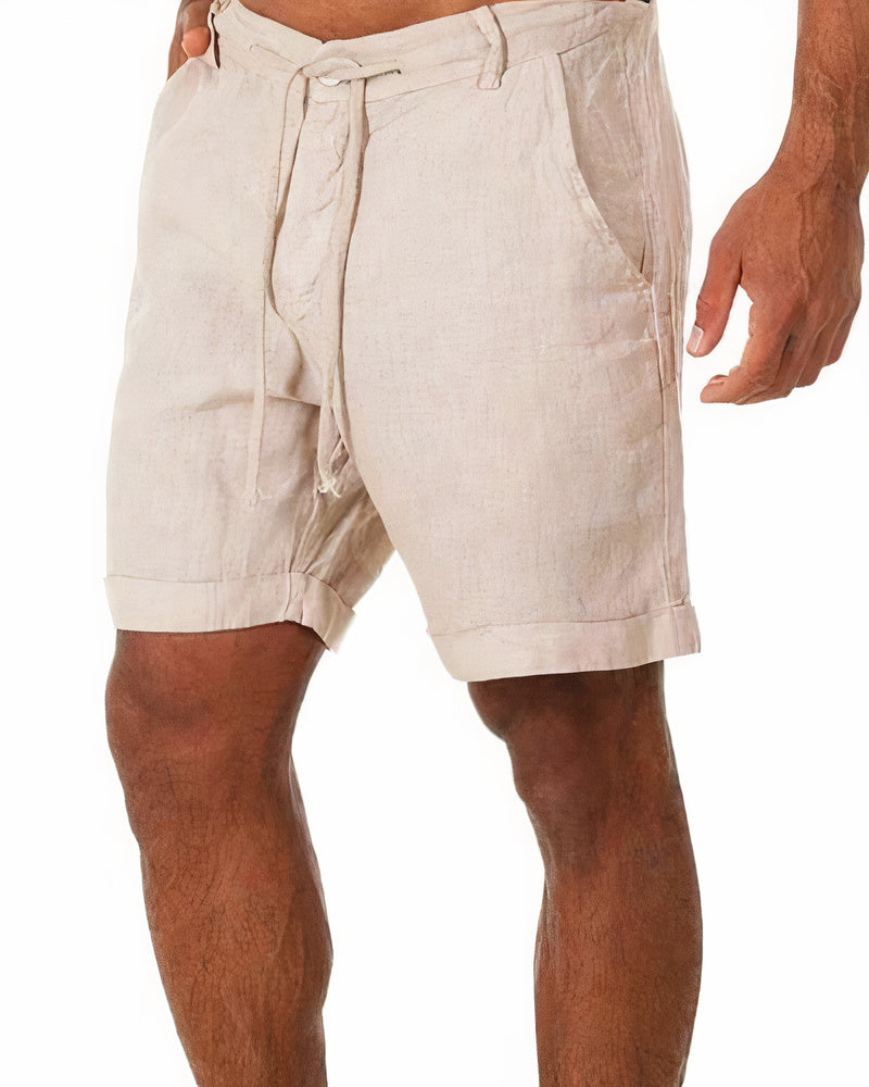 Herren Leinenshorts Loose Fit Kordelzug Beige - Norvielle