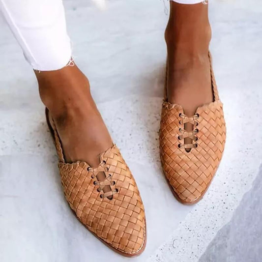 Damen Loafer Schuhe Sommer Leder Beige - Norvielle