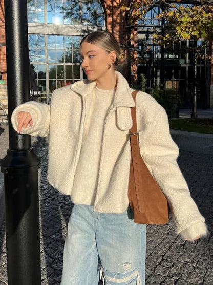 Damen Fleecejacke Weiße Reißverschlussjacke für Alltag