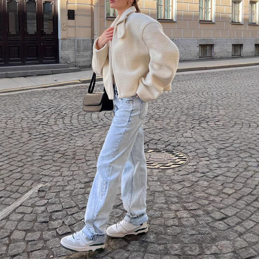 Damen Fleecejacke Weiße Reißverschlussjacke für Alltag