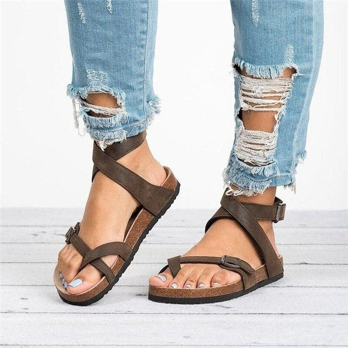 Damen Ledersandalen Klassisch Braun - Norvielle