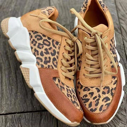 Damen Sneaker Leopardenmuster Schnürung Schwarz - Norvielle