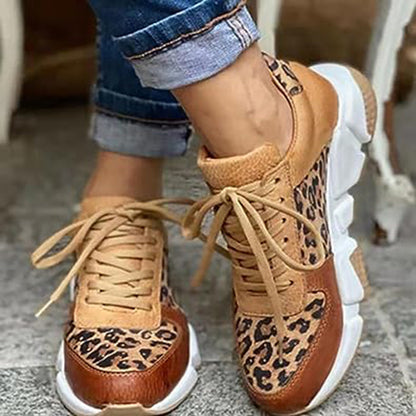Damen Sneaker Leopardenmuster Schnürung