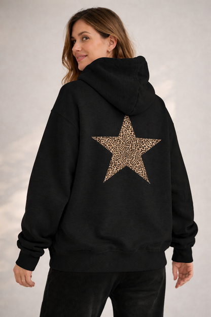 Damen Hoodie Leoprint Sternmotiv Norvielle