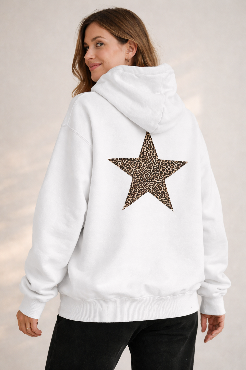 Damen Hoodie Leoprint Sternmotiv Norvielle