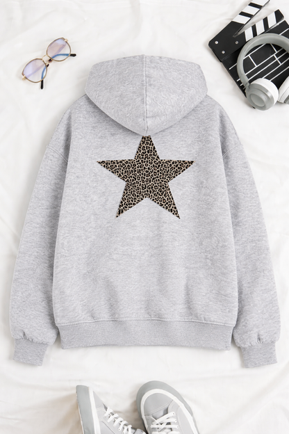 Damen Hoodie Leoprint Sternmotiv Norvielle