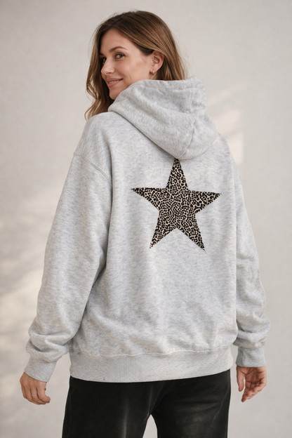 Damen Hoodie Leoprint Sternmotiv Norvielle - Norvielle