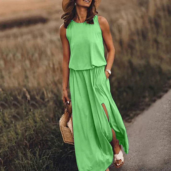Weißes Damen Maxikleid aus Leinen Entspanntes Design