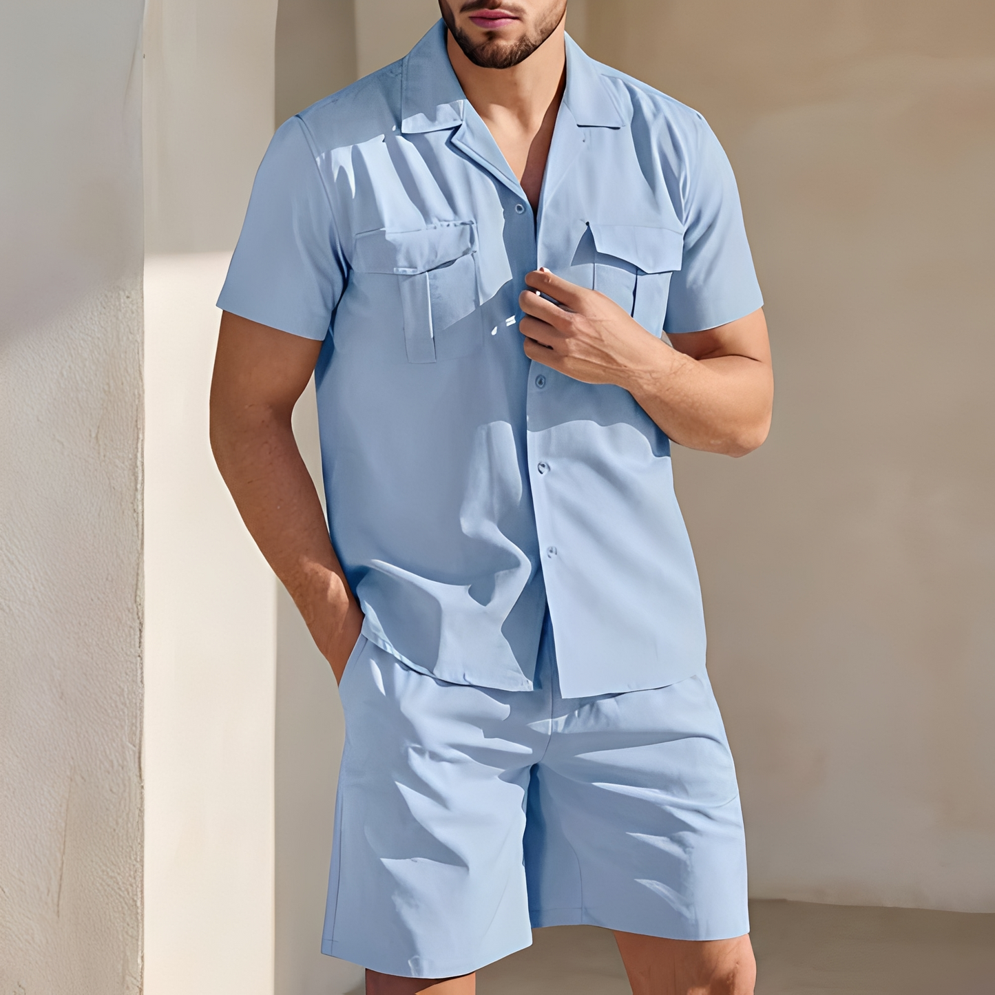 Herren Sommer-Outfit Leicht Baumwolle Beige