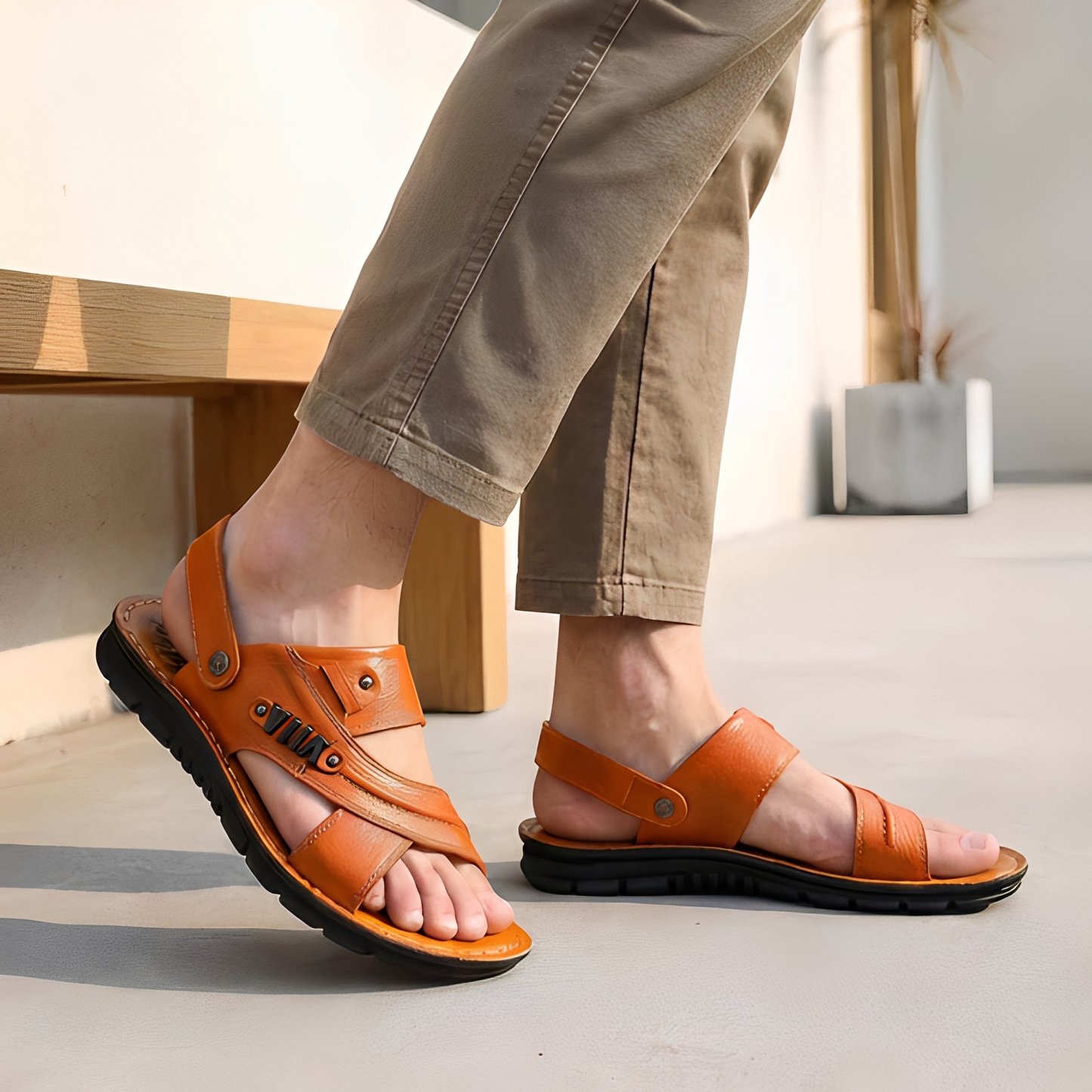 Herren Sommersandalen Stilvoll Leder Braun - Norvielle