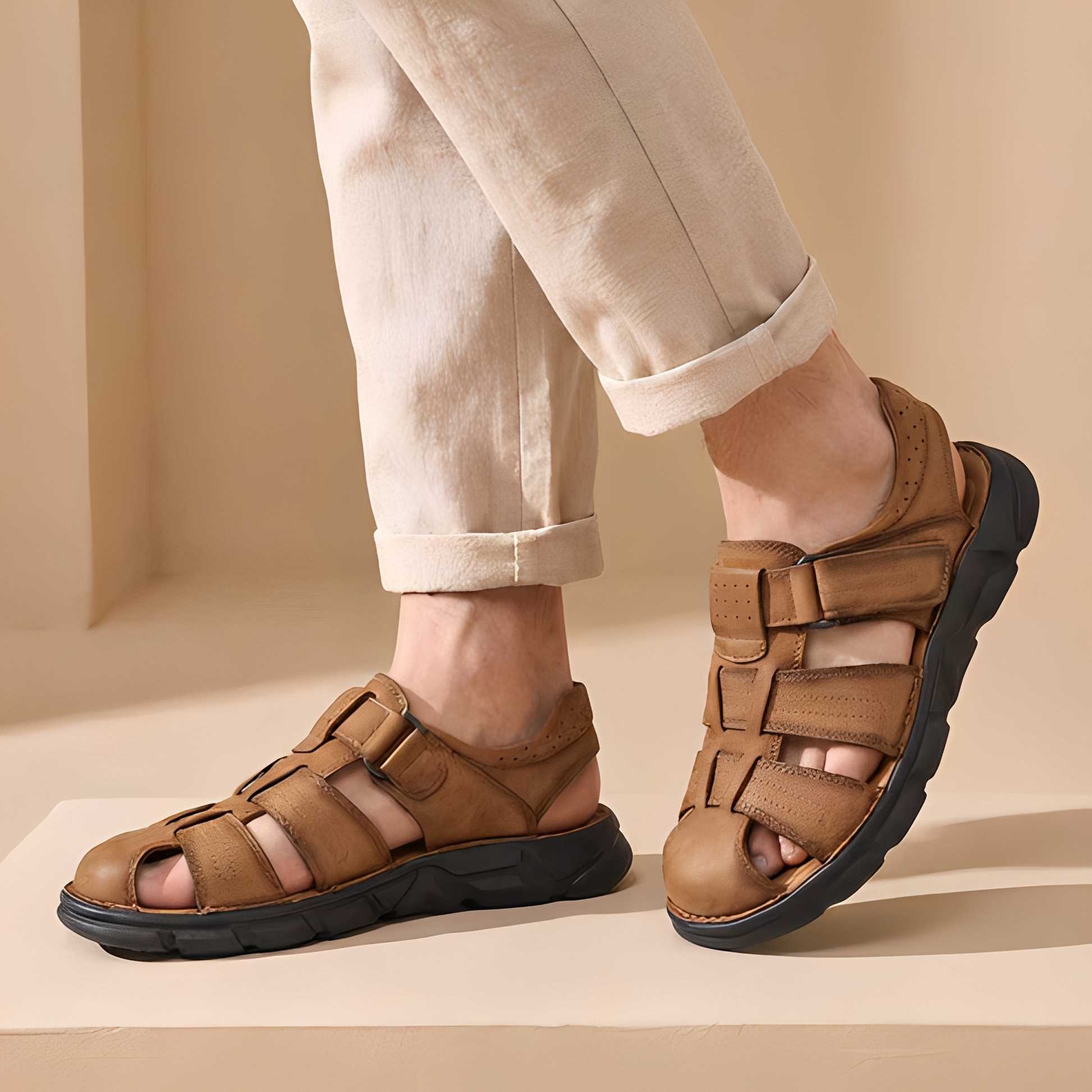 Herren Sandalen Komfort Leder Beige - Norvielle