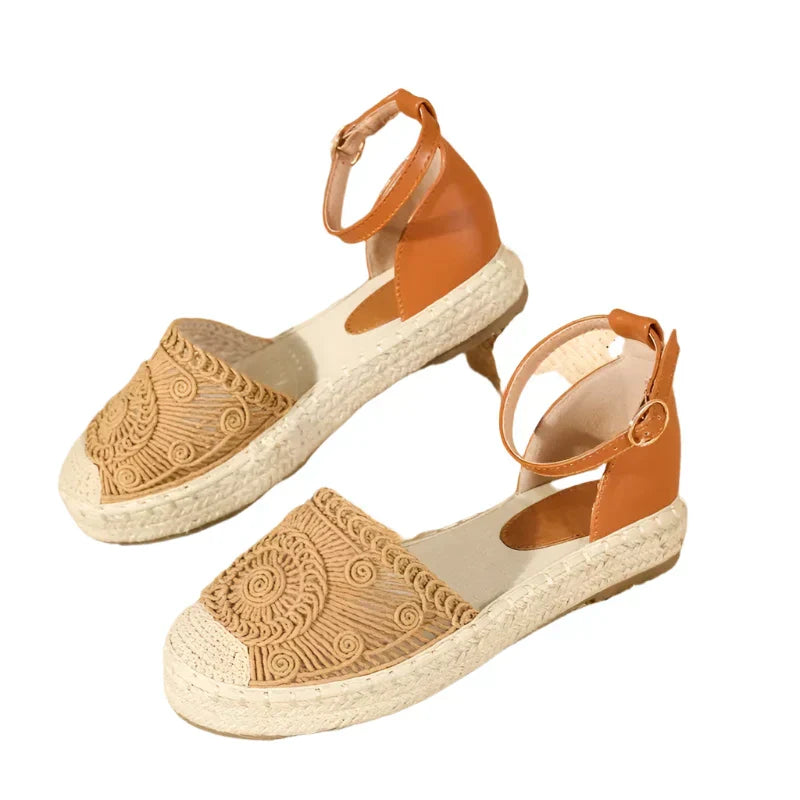 Norvielle Damen Boho Sandalen Knöchelriemen Leder