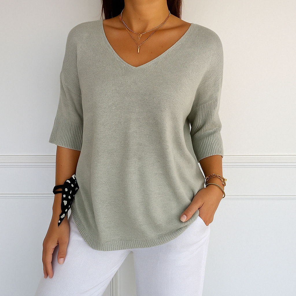 Damen Pullover V-Ausschnitt Kurzarm