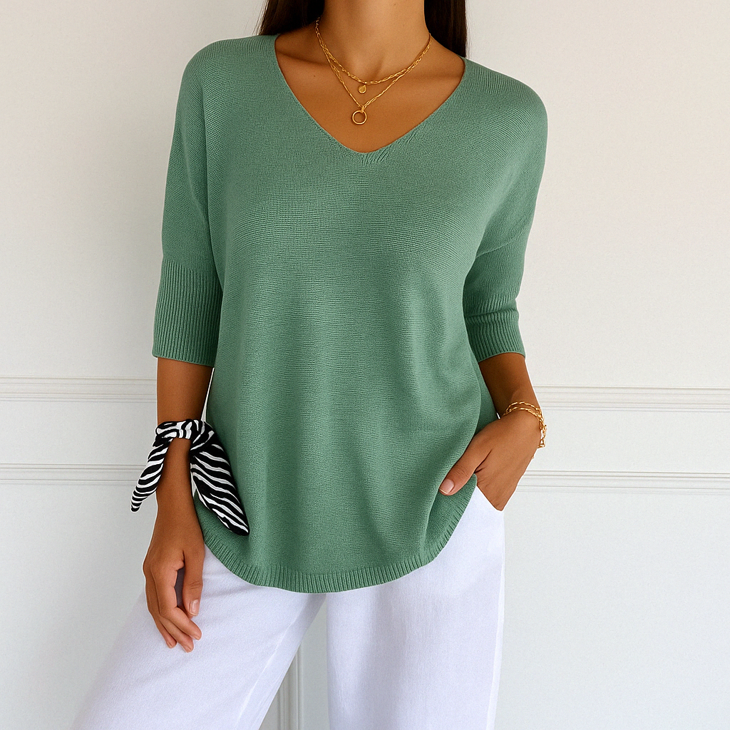 Damen Pullover V-Ausschnitt Kurzarm