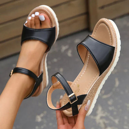 Damen Sandalen Leichter Keilabsatz Schnalle Beige - Norvielle
