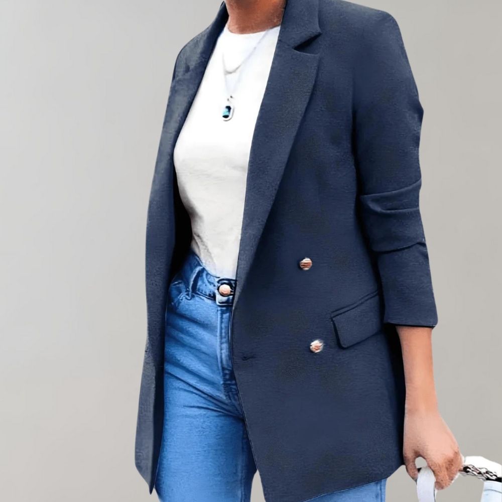 Eleganter Damen Langblazer Doppelknopf Klassiker