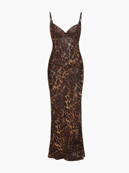 Damen Maxikleid Durchsichtig Leopardmuster