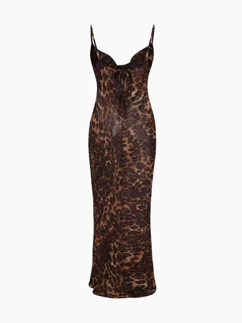 Damen Maxikleid Durchsichtig Leopardmuster