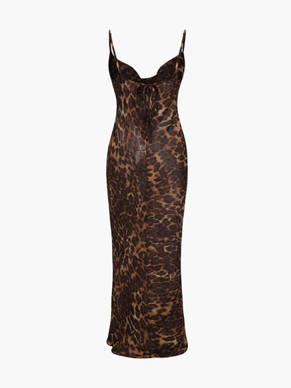 Damen Maxikleid Durchsichtig Leopardmuster