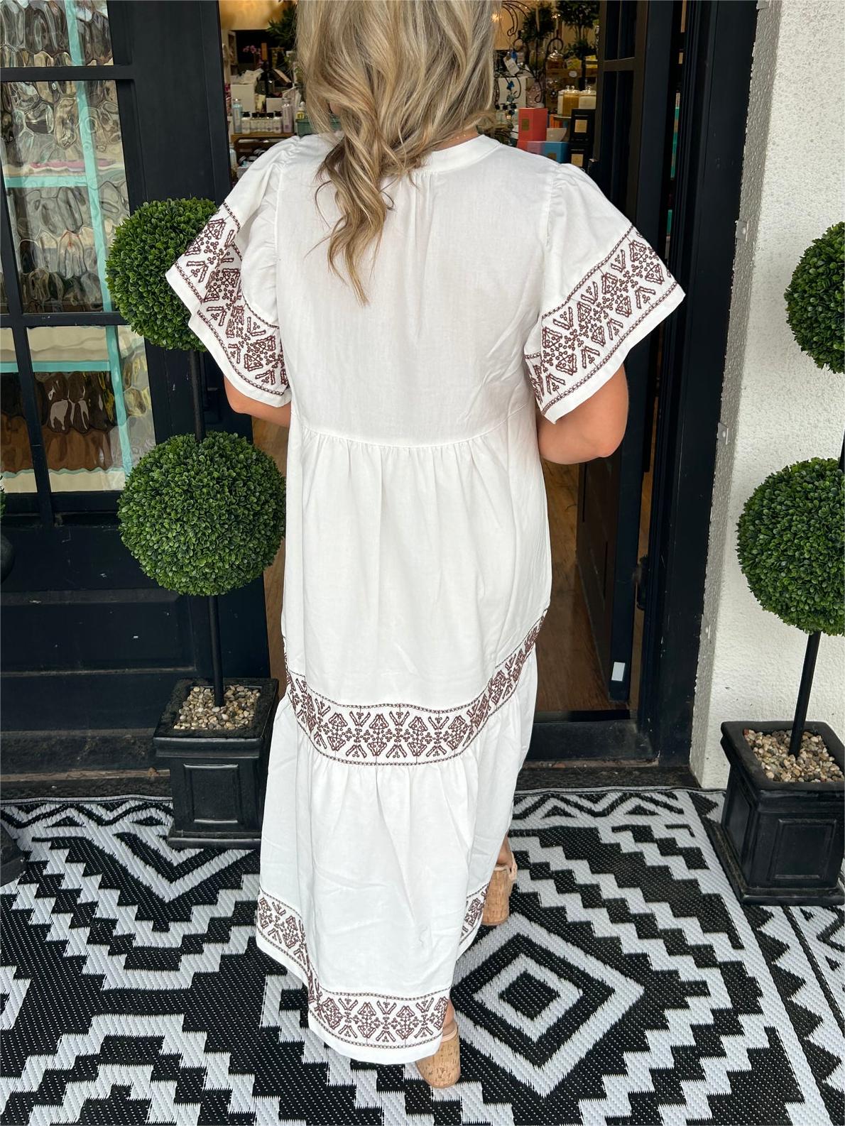 Damen Ibiza Style Midi Kleid V-Ausschnitt Weite Ärmel Lockere Passform