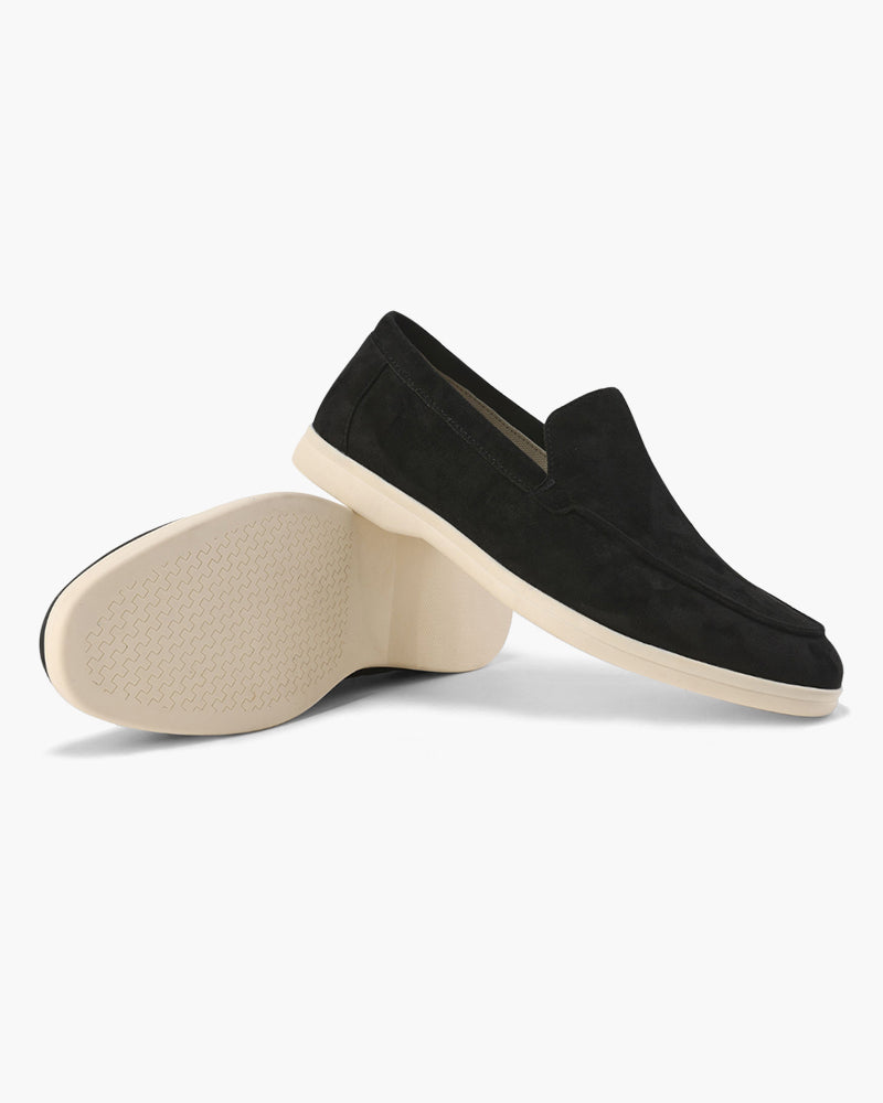 Herren Outfit Langärmliges Polohemd Hose Wildleder Loafer