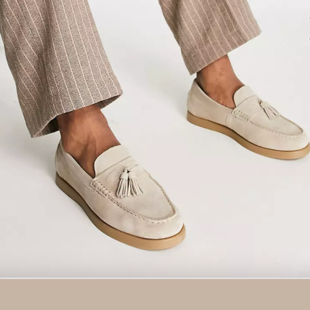 Herren Leder Loafers Beige Slip-On Mokassins - Norvielle