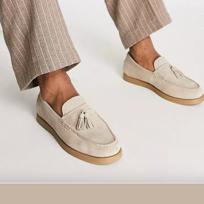 Herren Leder Loafers Beige Slip-On Mokassins - Norvielle