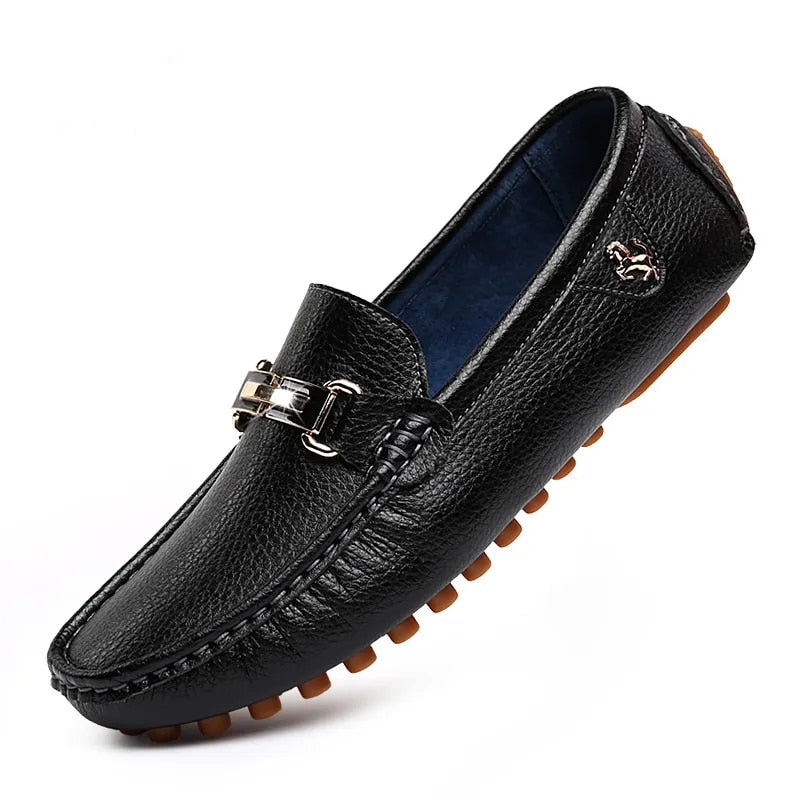 Herren Loafers Leder Rutschfest Metallschnalle Schwarz - Norvielle