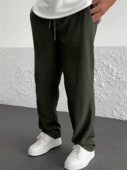 Locker sitzende Hosen – Lässige Herrenhose mit geradem Bein und Kordelzug-Grün-S-Chaps Herrenmode
