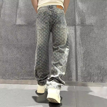 Lockere Passform Jeans – Gemusterte Baggy-Jeans mit Monogramm für Männer-Chaps Herrenmode