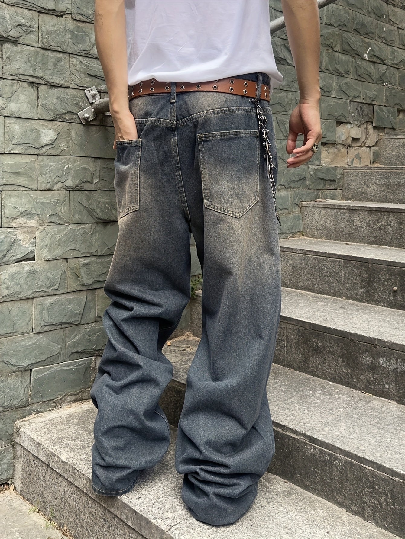 Lockere Passform Jeans | Gewaschen | Hip Hop | Baggy Jeans | Herrenjeans-Chaps Herrenmode