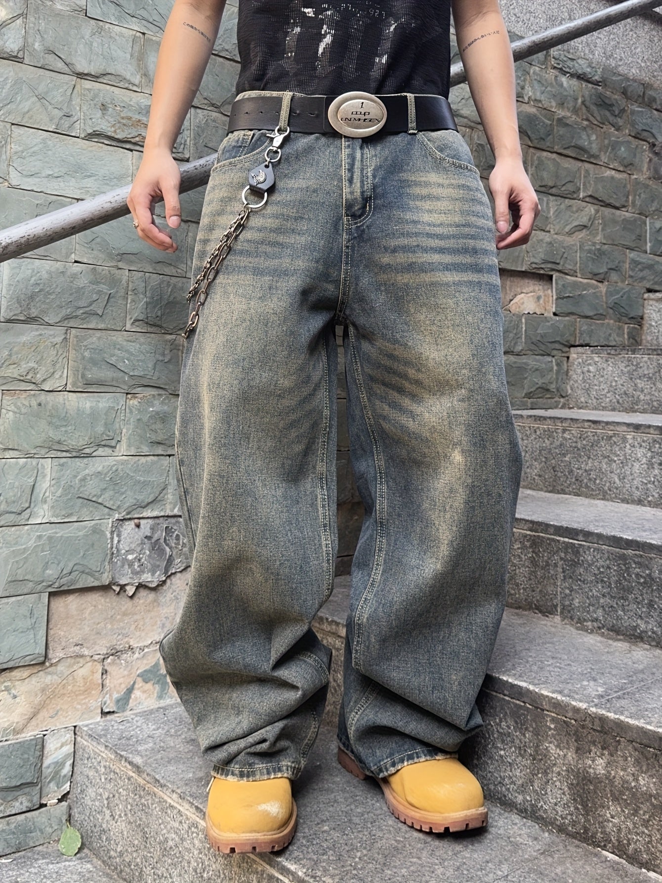 Herren Baggy Jeans Lockere Passform Gewaschen Blau - Norvielle