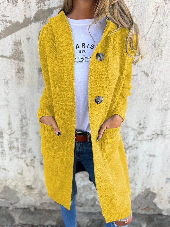Damen Cardigan Lang Gestrickt Mit Kapuze Beige