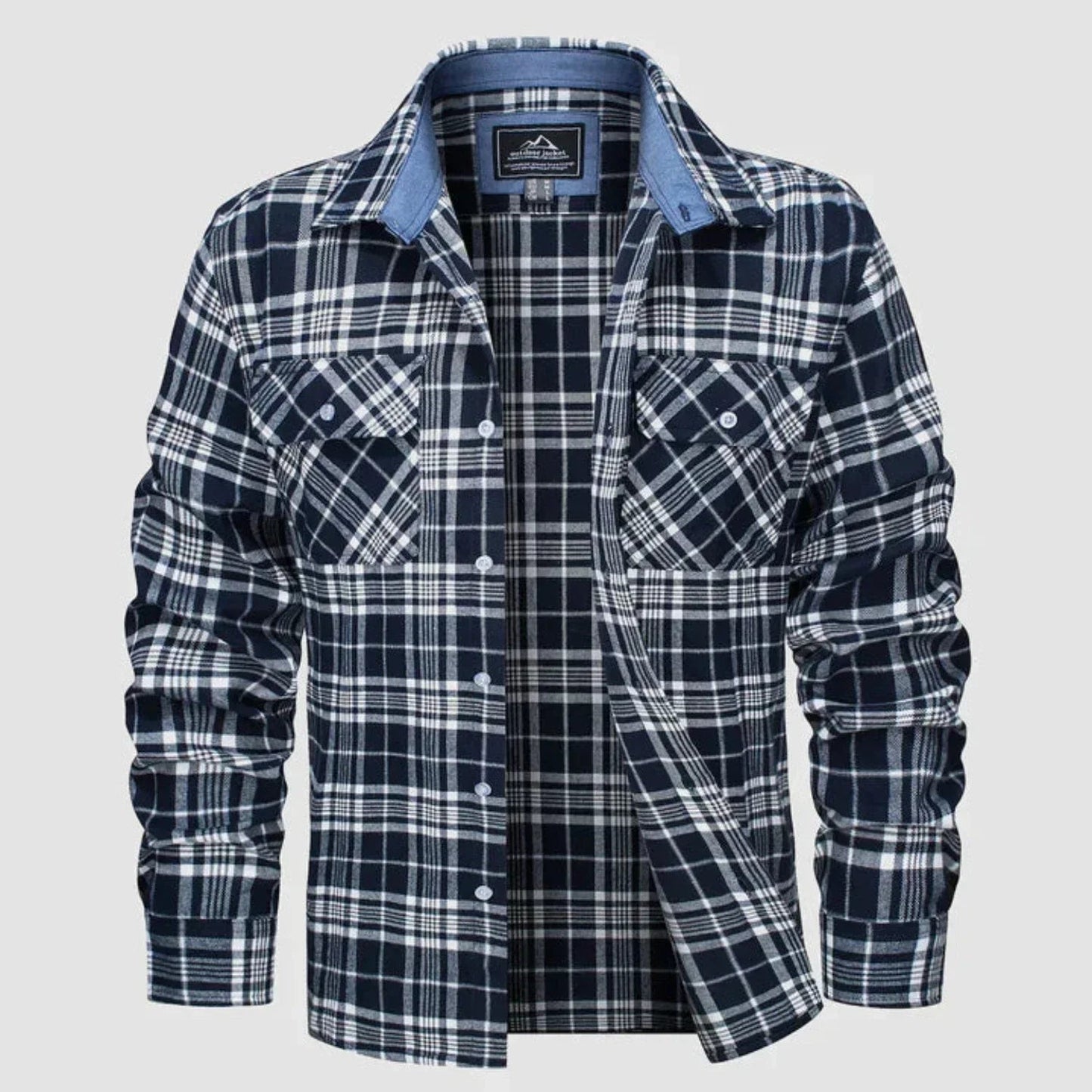 Herren Langarm-Poloshirt Karomuster