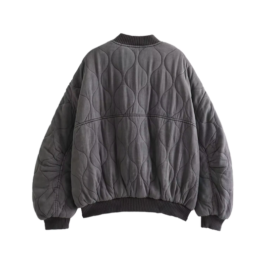 Graue Damen Oversized Bomberjacke Leicht - Norvielle