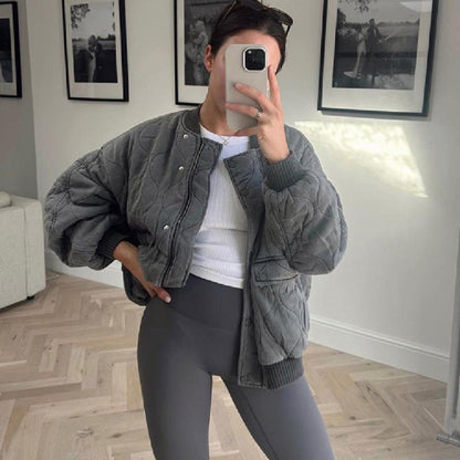 Graue Damen Oversized Bomberjacke Leicht