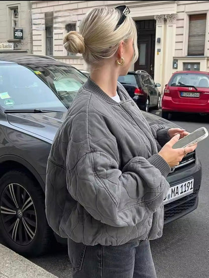 Graue Damen Oversized Bomberjacke Leicht