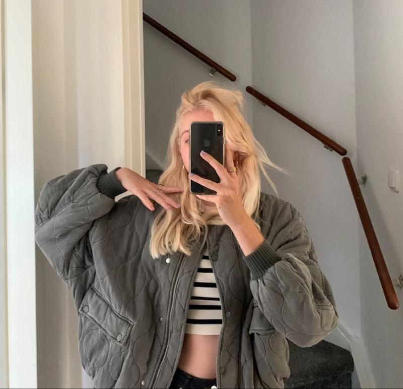 Graue Damen Oversized Bomberjacke Leicht