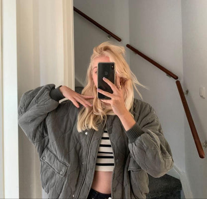Graue Damen Oversized Bomberjacke Leicht