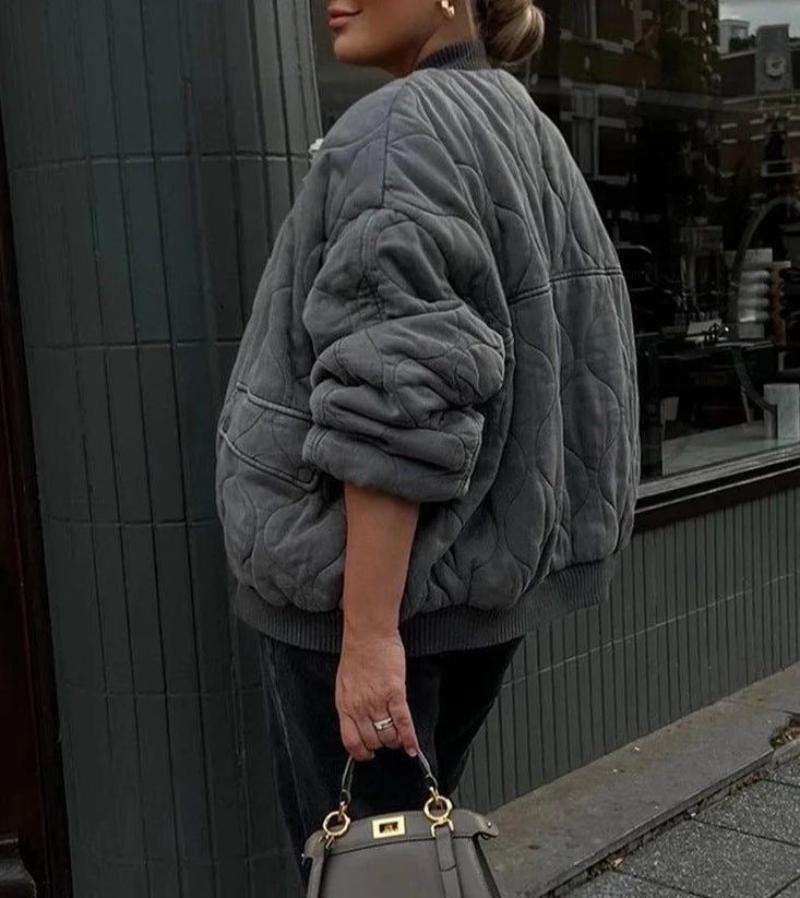 Graue Damen Oversized Bomberjacke Leicht