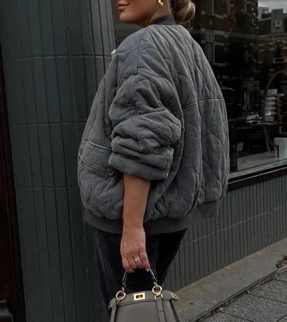 Graue Damen Oversized Bomberjacke Leicht