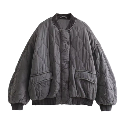 Graue Damen Oversized Bomberjacke Leicht