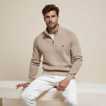 Herren Strickpullover Halbzip Merino Frühling Beige