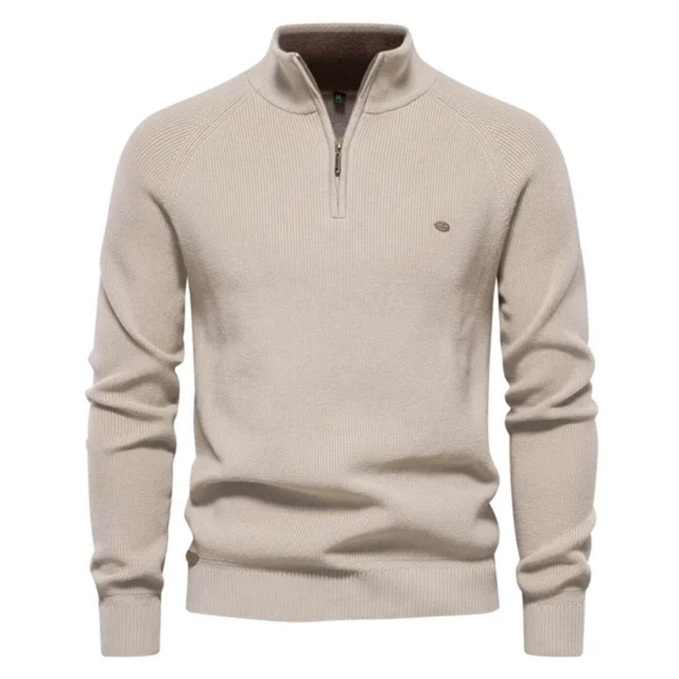 Herren Strickpullover Halbzip Merino Frühling Beige